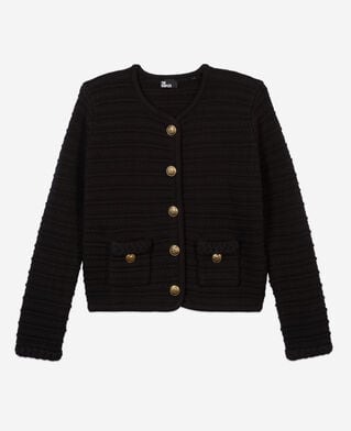 The Kooples FEMME BLACK cardigan en maille torsadée noir
