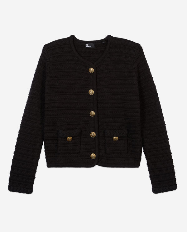 The Kooples FEMME BLACK cardigan en maille torsadée noir