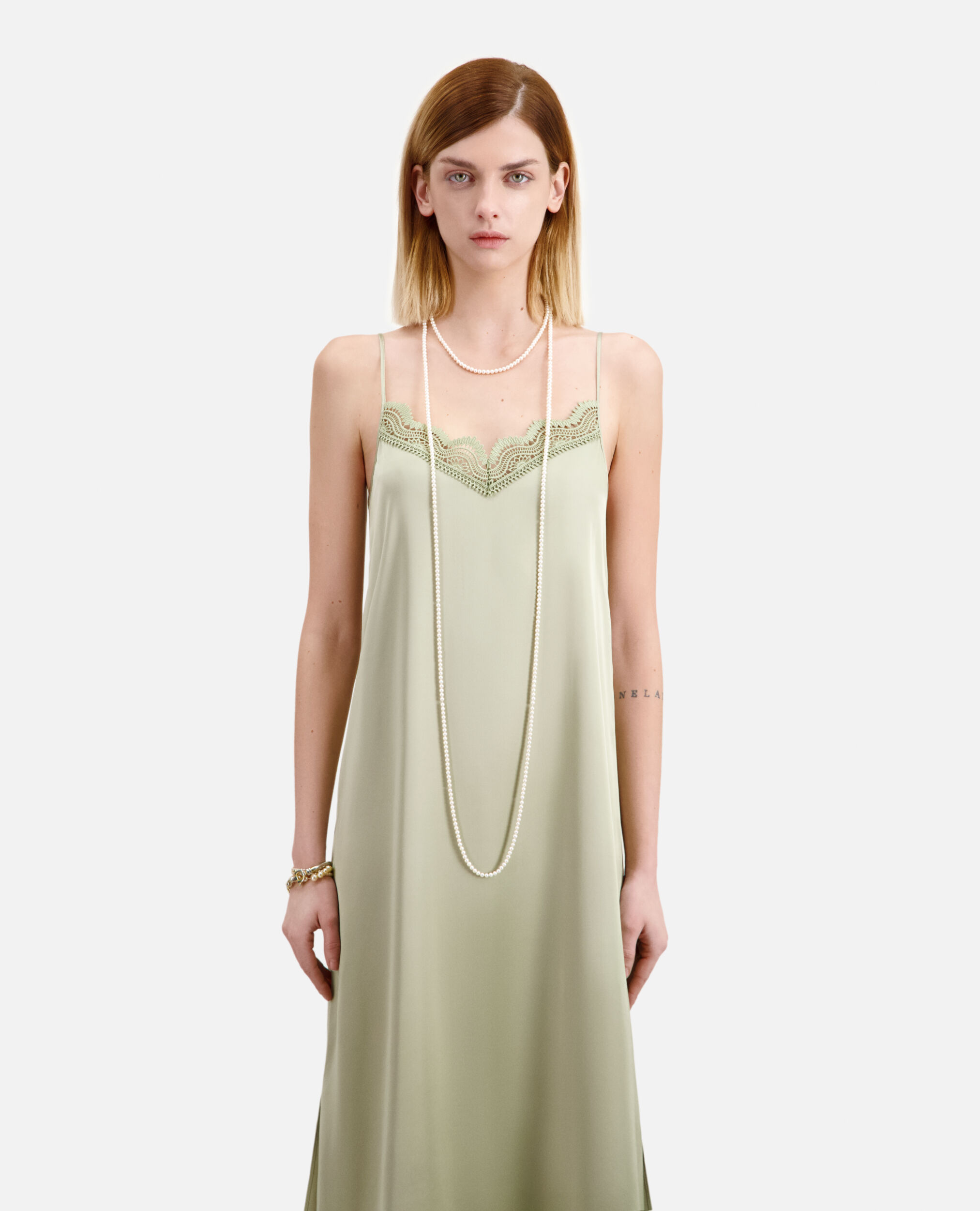 Long light green slip dress, KAKI GREY, hi-res image number null