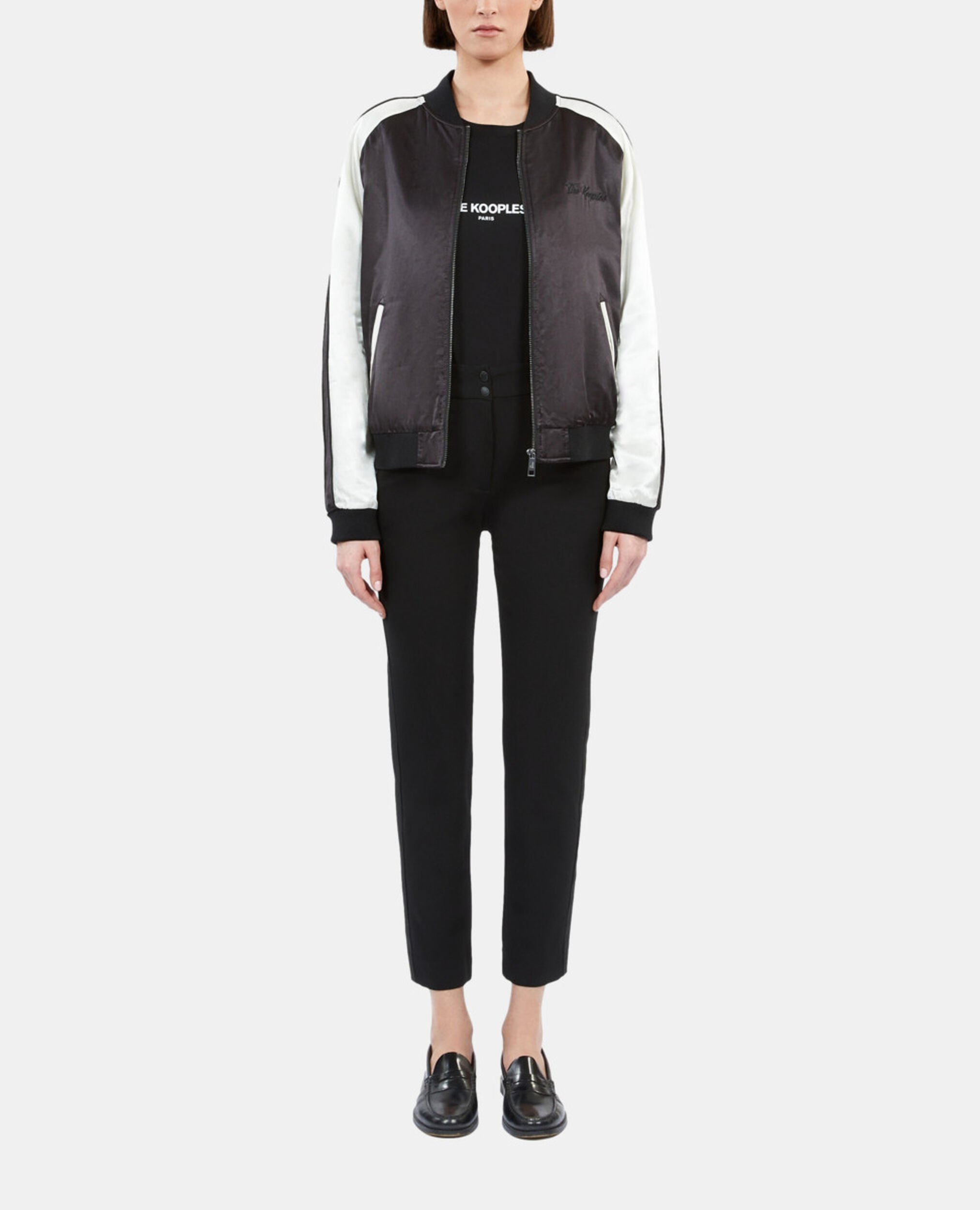 Blouson satiné noir et blanc, BLACK, hi-res image number null