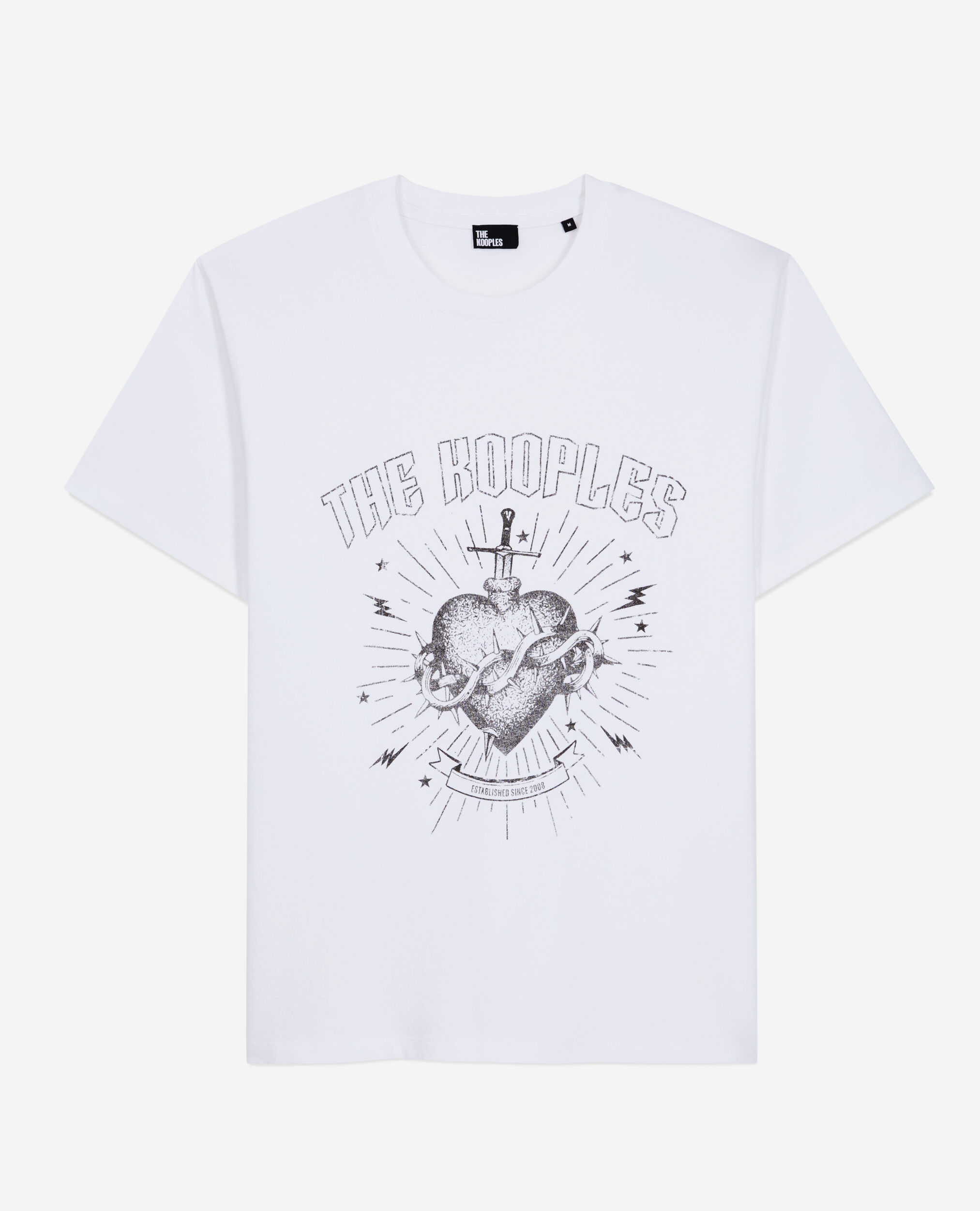Men's white t-shirt with dagger through heart serigraphy, WHITE, hi-res image number null