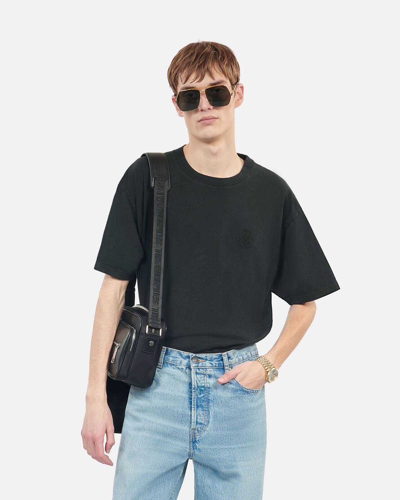 The Kooples HERREN BLACK WASHED schwarzes t-shirt mit logo
