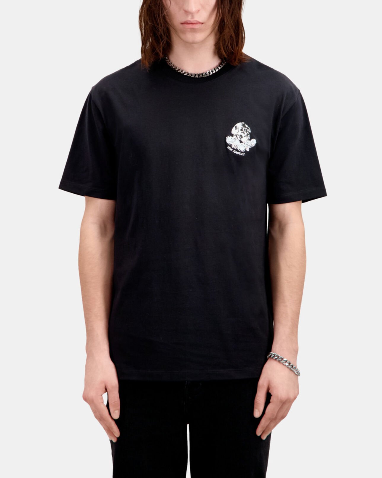 The Kooples HOMME BLACK t-shirt noir avec broderie vintage skull