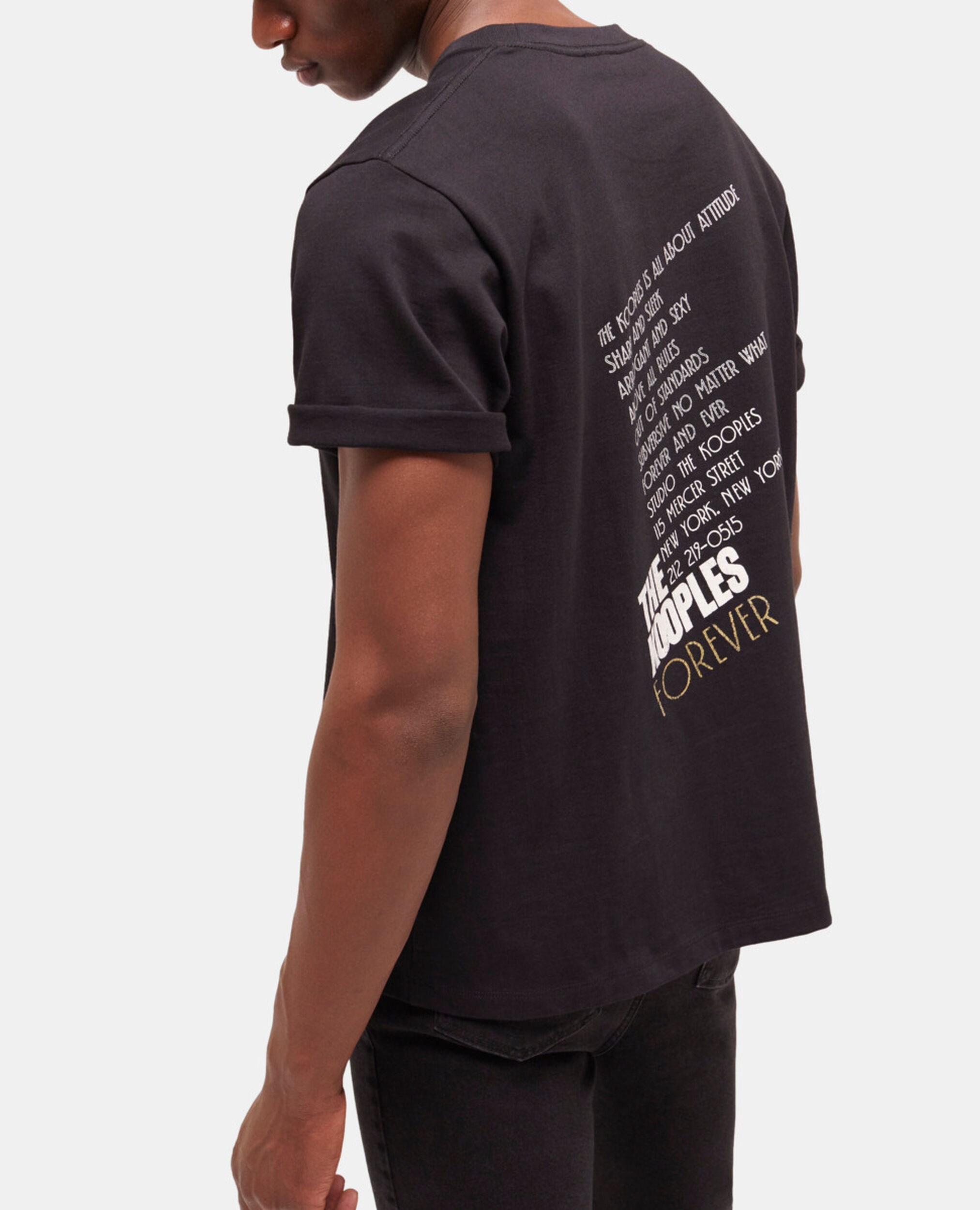 Black screen print T-shirt, BLACK-ANTIC GOLD, hi-res image number null