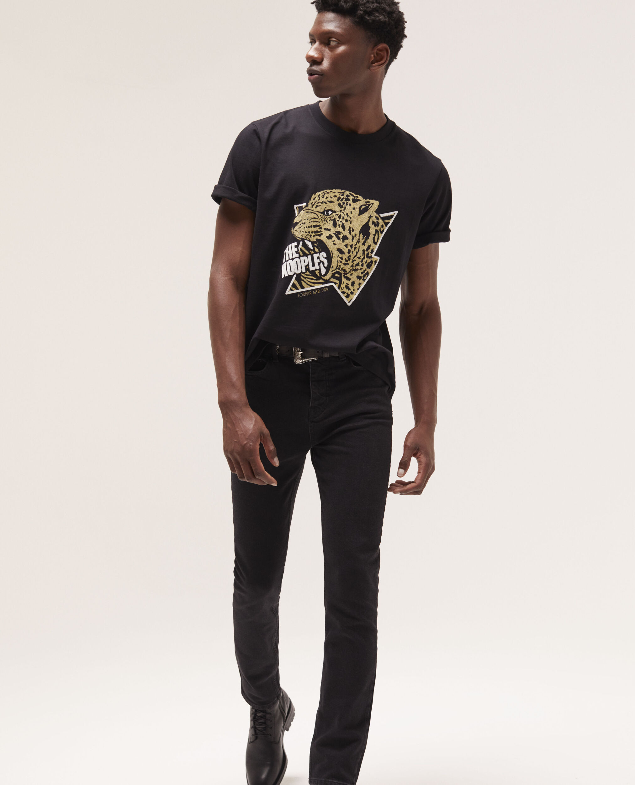 T-shirt sérigraphié noir, BLACK-ANTIC GOLD, hi-res image number null