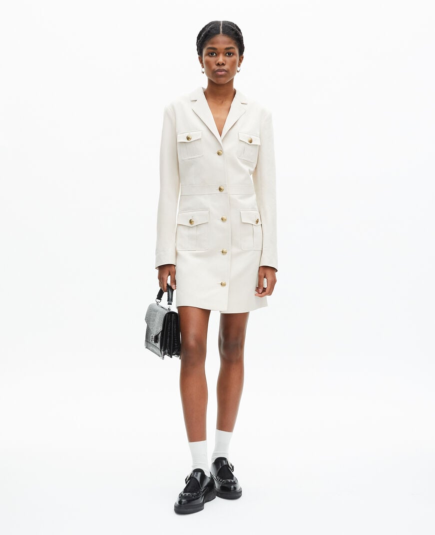 The Kooples FEMME BEIGE robe courte style officier en lin écrue