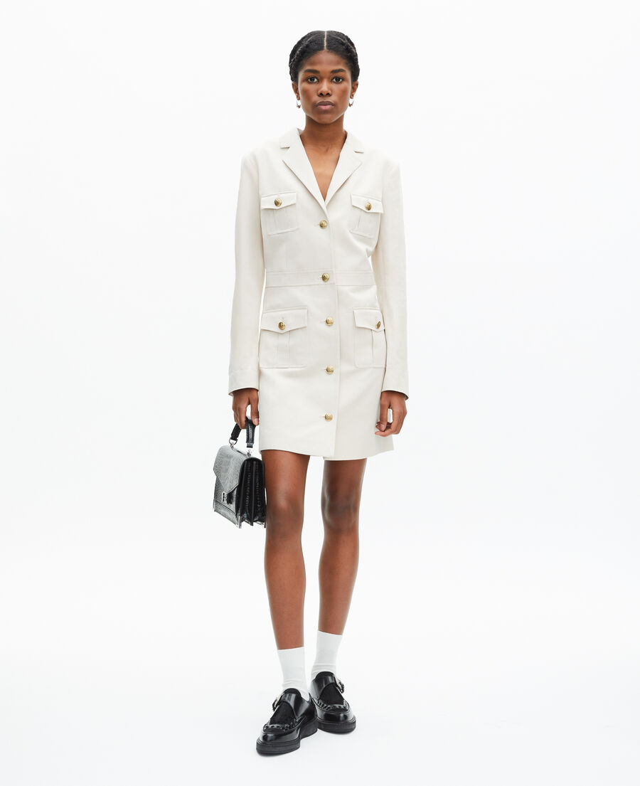 The Kooples F BEIGE short officer-style dress in ecru linen