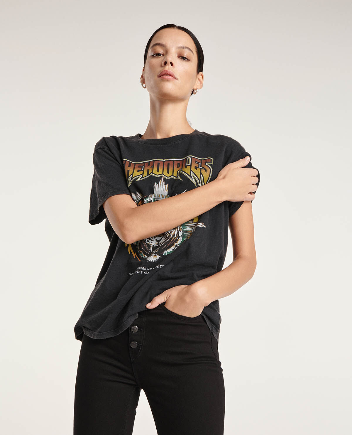 Rock style cotton T shirt tiger screen print