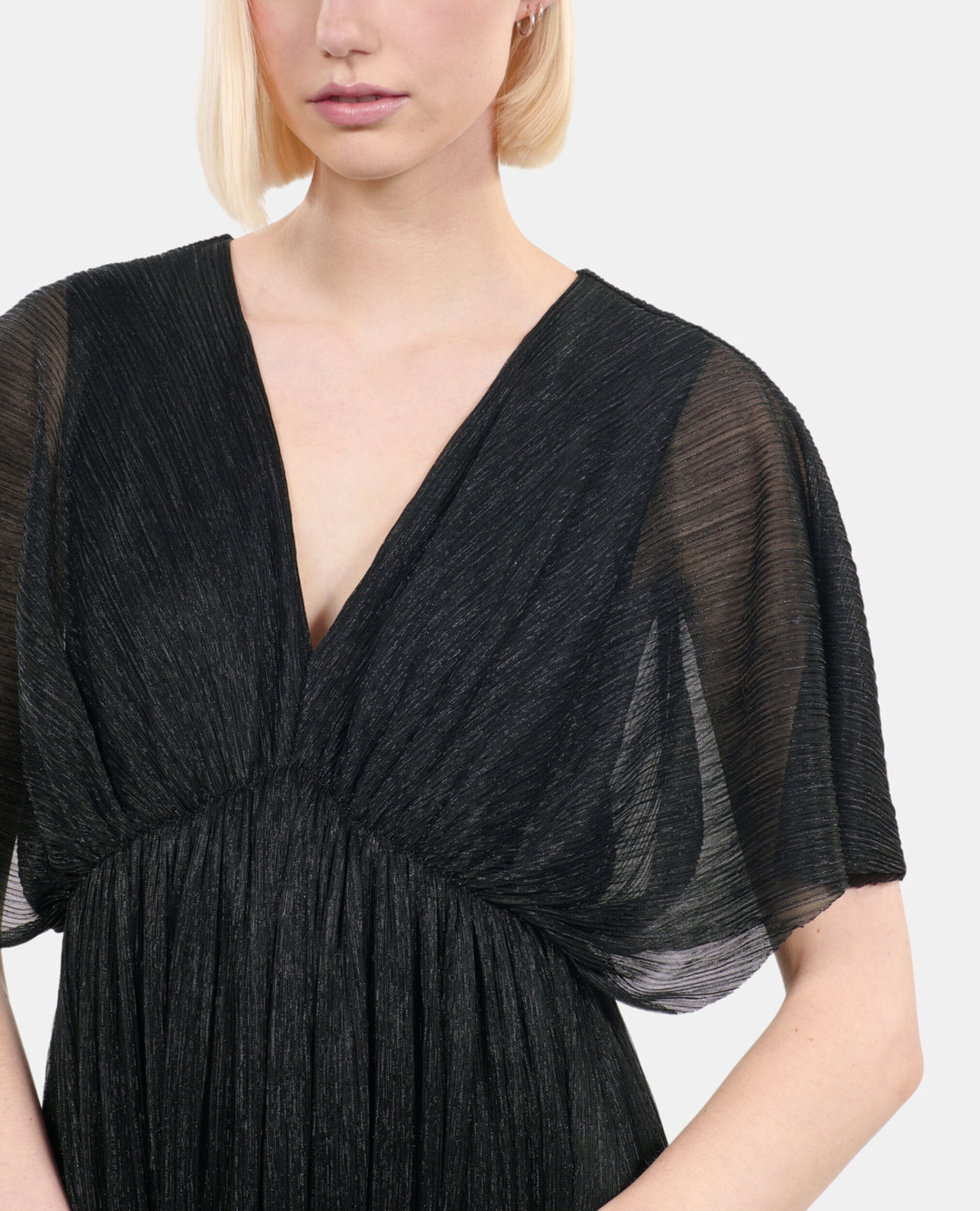 Black metallic jersey long dress, BLACK, hi-res image number null