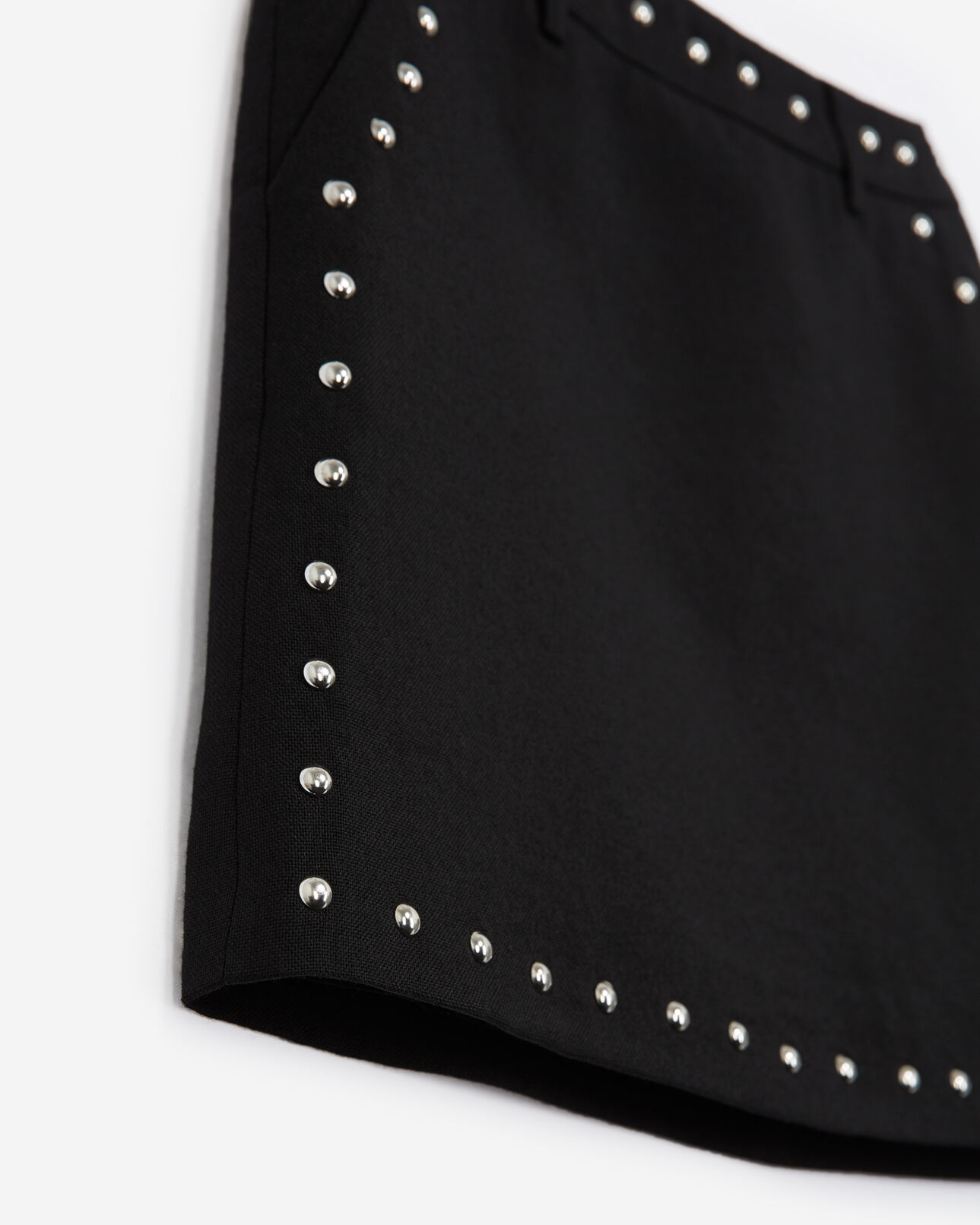 The Kooples WOMEN BLACK short black wool skirt with studs