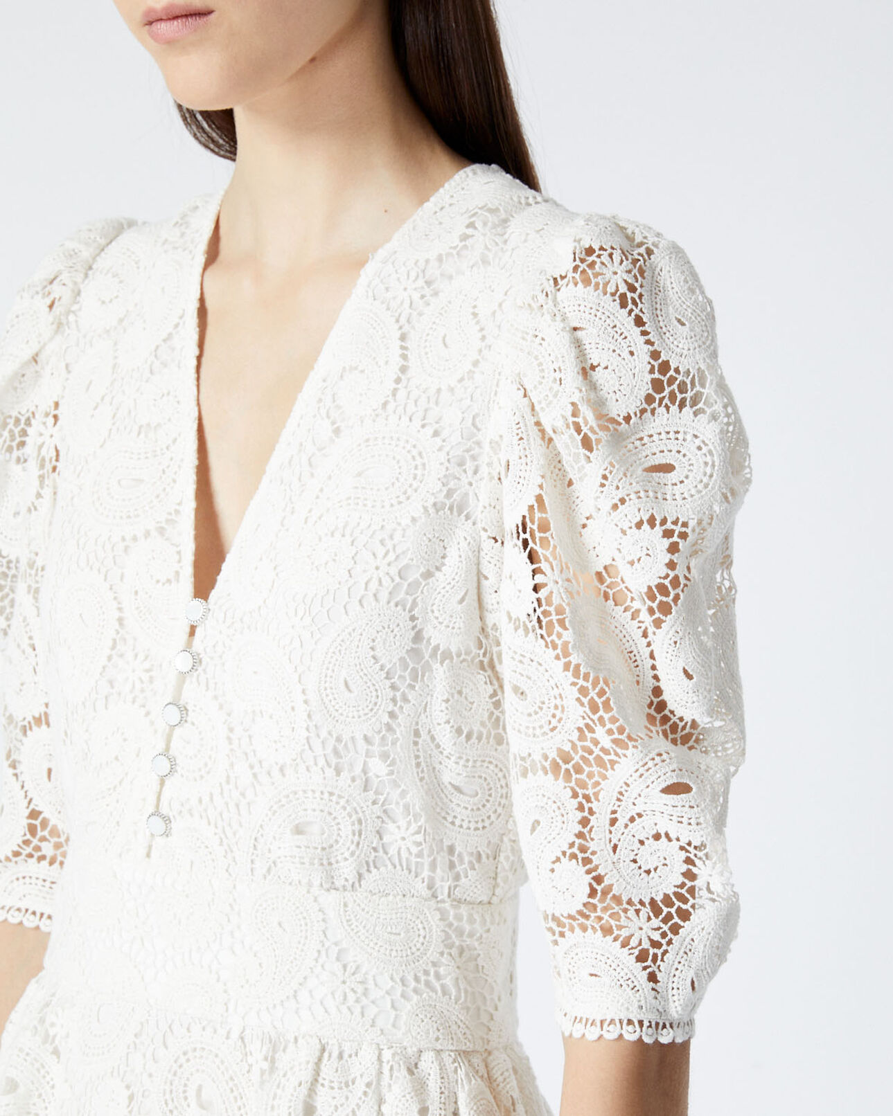 The Kooples MUJER ECRU vestido corto encaje blanco crudo volantes