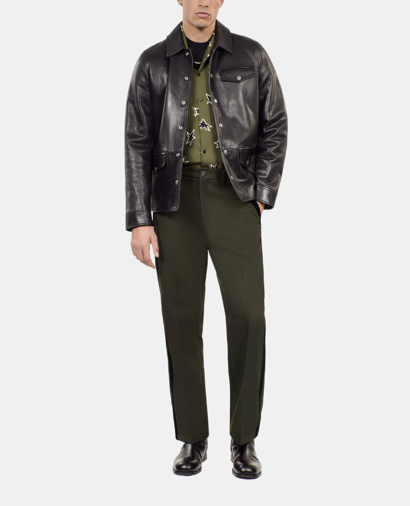 The Kooples HOMME KAKI pantalon large en laine m&eacute;lang&eacute;e kaki