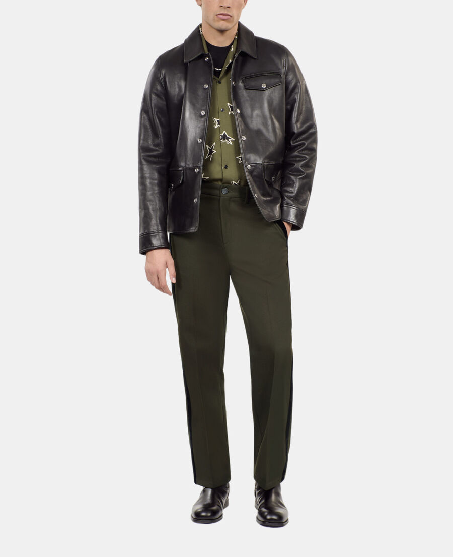 The Kooples HOMME KAKI pantalon large en laine m&eacute;lang&eacute;e kaki