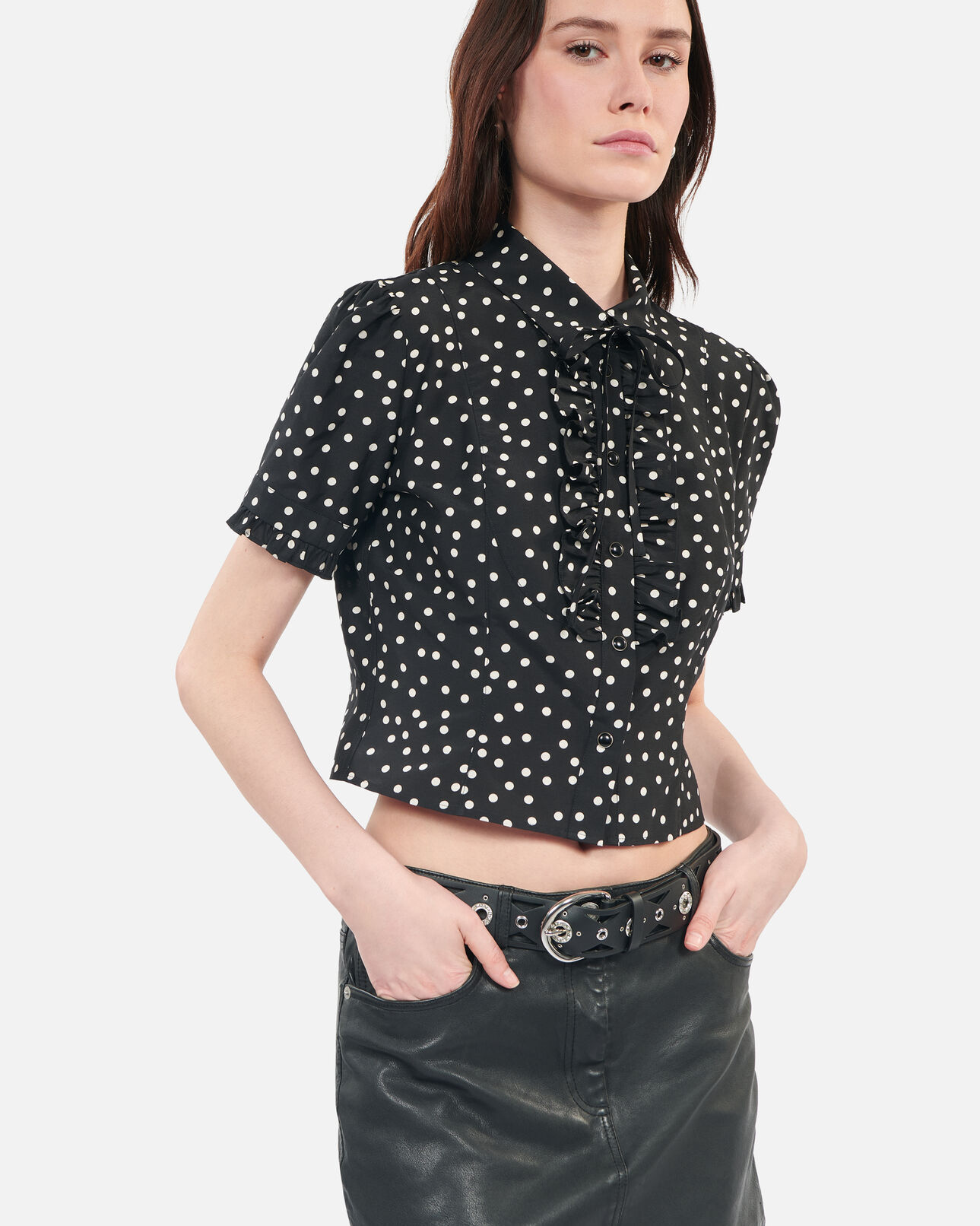 The Kooples DAMEN BLACK WHITE schwarzes hemd mit punkten