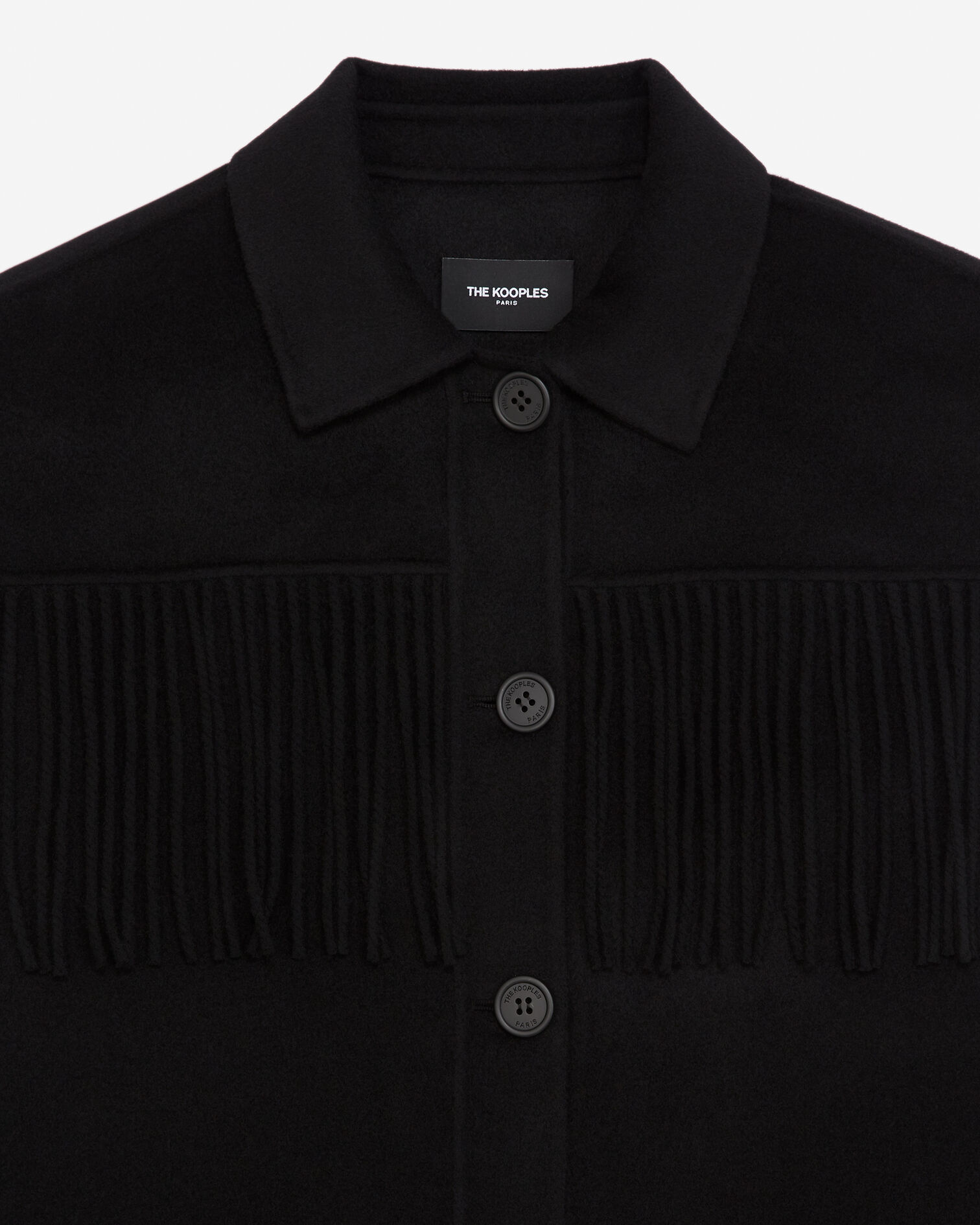 Black wool jacket with western-style fringing, BLACK, hi-res image number null