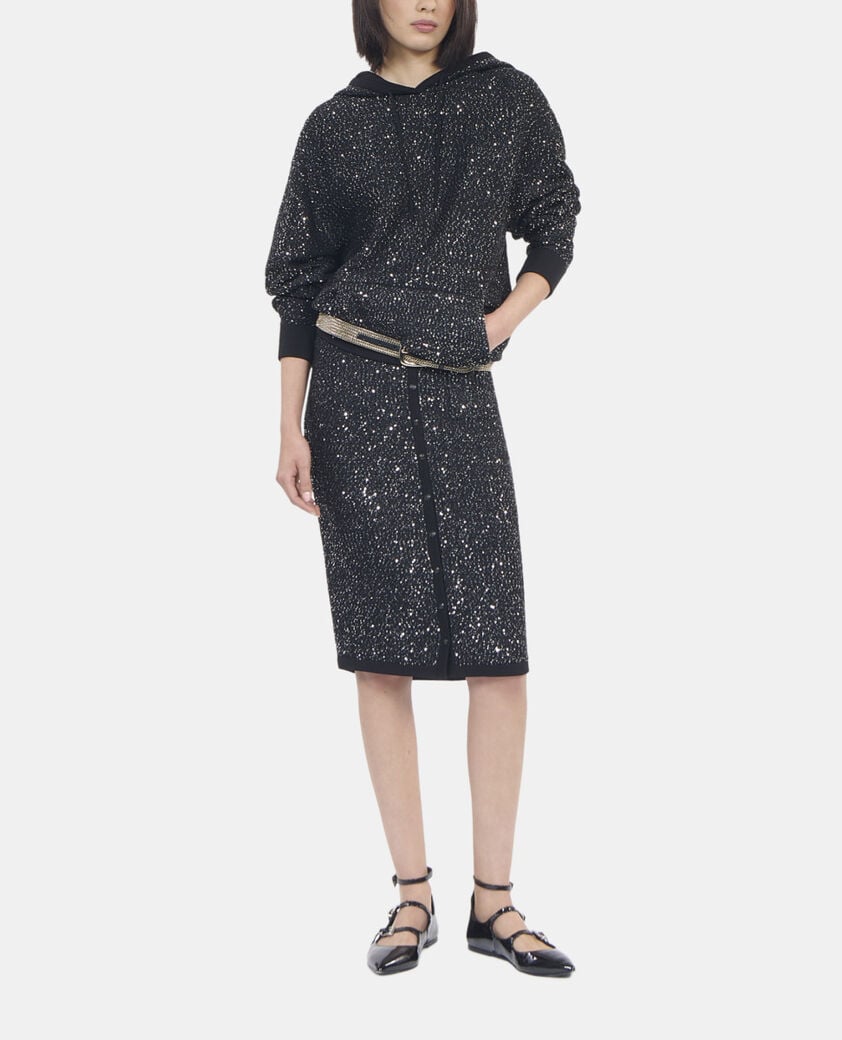 The Kooples FEMME BLACK sweatshirt à sequins en maille noire