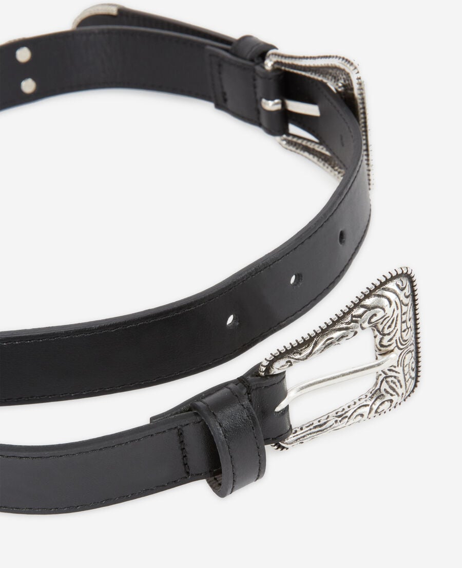 The Kooples WOMEN BLACK black double buckle western-style belt
