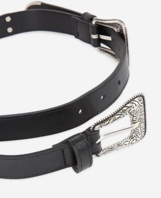 The Kooples WOMEN BLACK black double buckle western-style belt