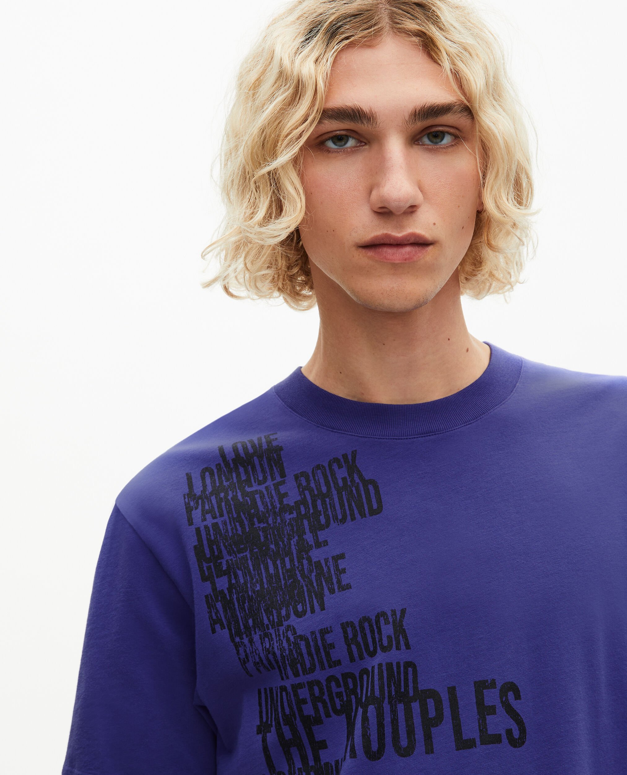 T-shirt with purple screen print, ELECTRIC BLUE, hi-res image number null