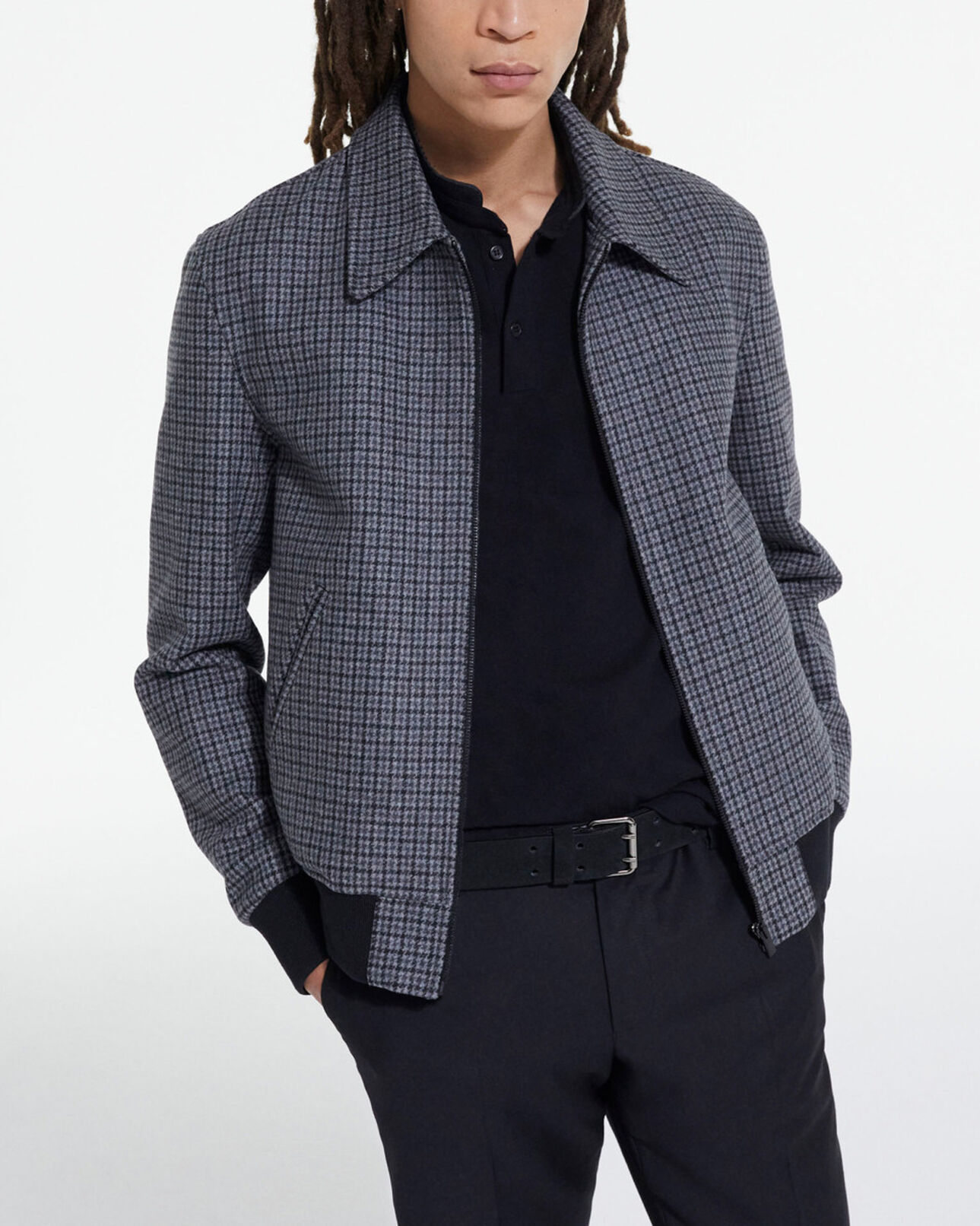 The Kooples HOMME GREY BLACK blouson avec poches en laine à carreaux