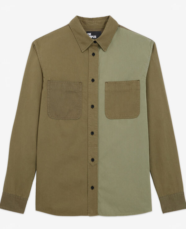 khaki patchwork denim shirt
