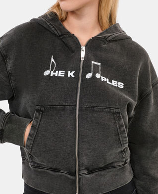 The Kooples F BLACK WASHED black hoodie with serigraphy