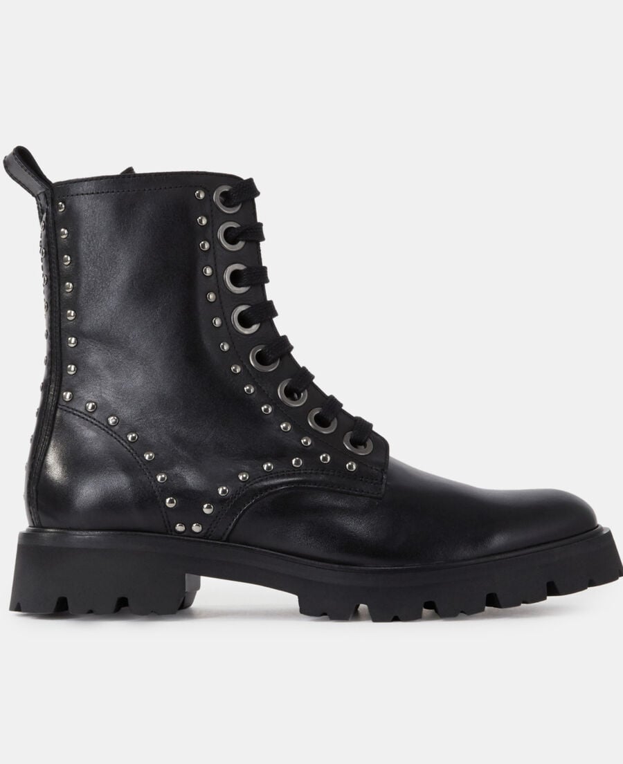 The Kooples WOMEN BLACK black leather ranger boots