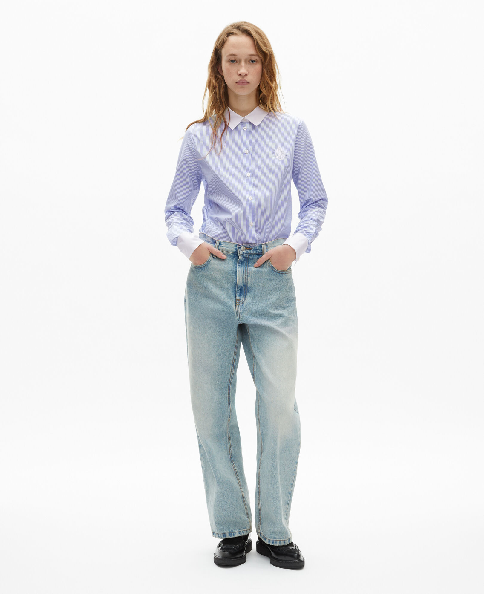 The Kooples DAMEN BLUE WHITE gestreiftes hemd aus popeline
