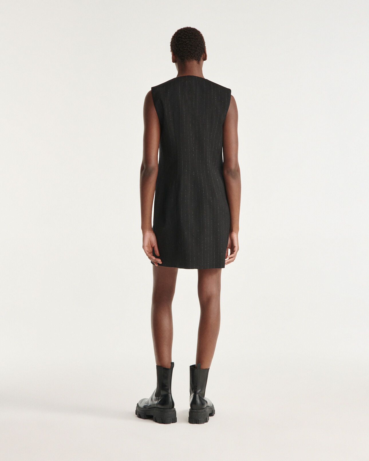 The Kooples DAMEN BLACK / SILVER kurzes kleid ärmellos schwarz lurex-streifen