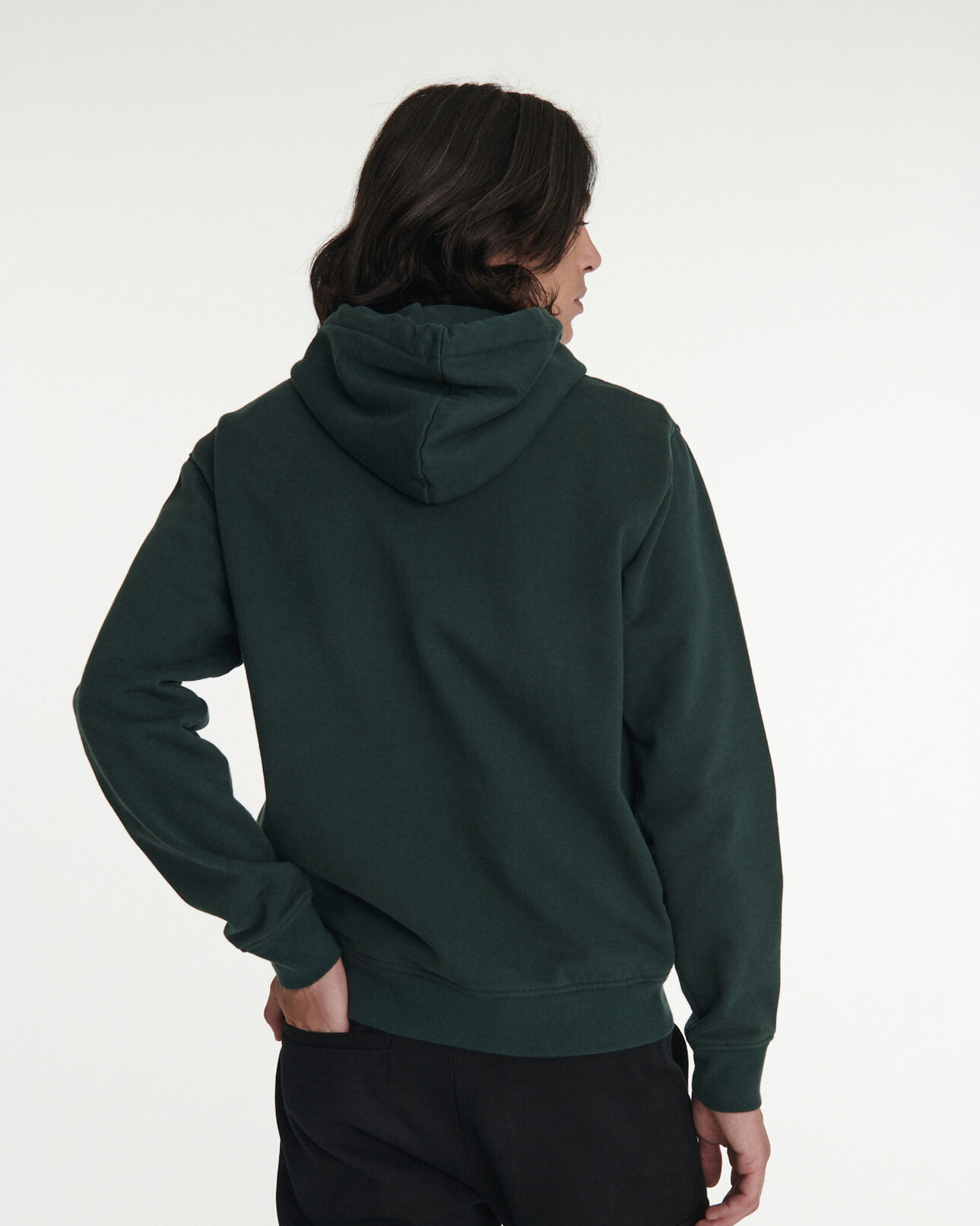 The Kooples HOMME DARK GREEN sweat capuche en coton vert à logo