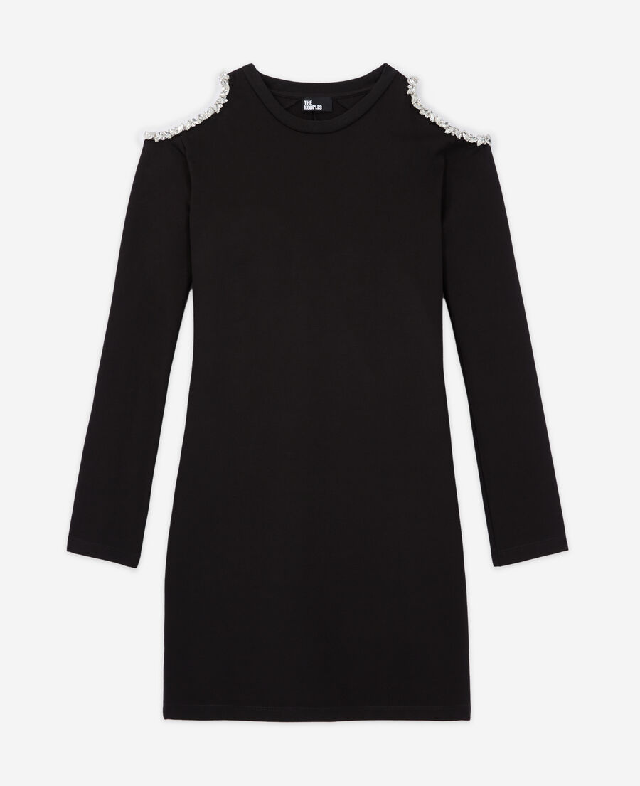 short black dress with shoulder details