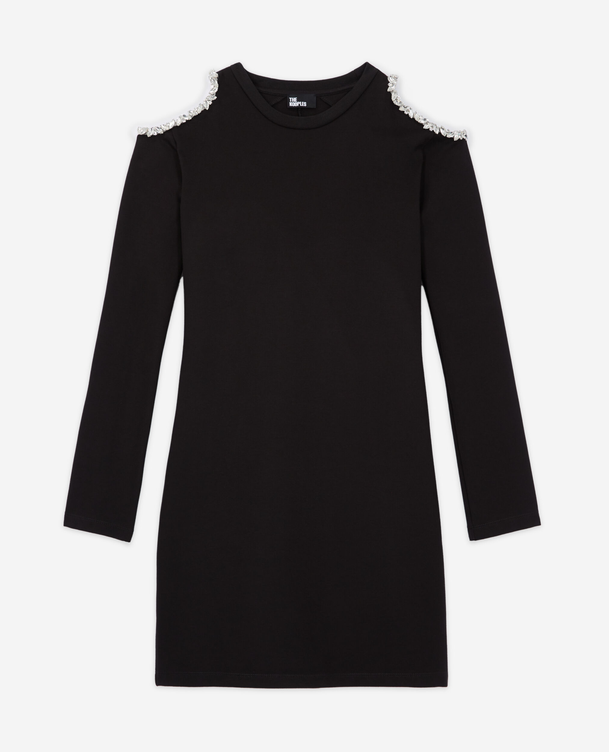 Short black dress with shoulder details, BLACK, hi-res image number null