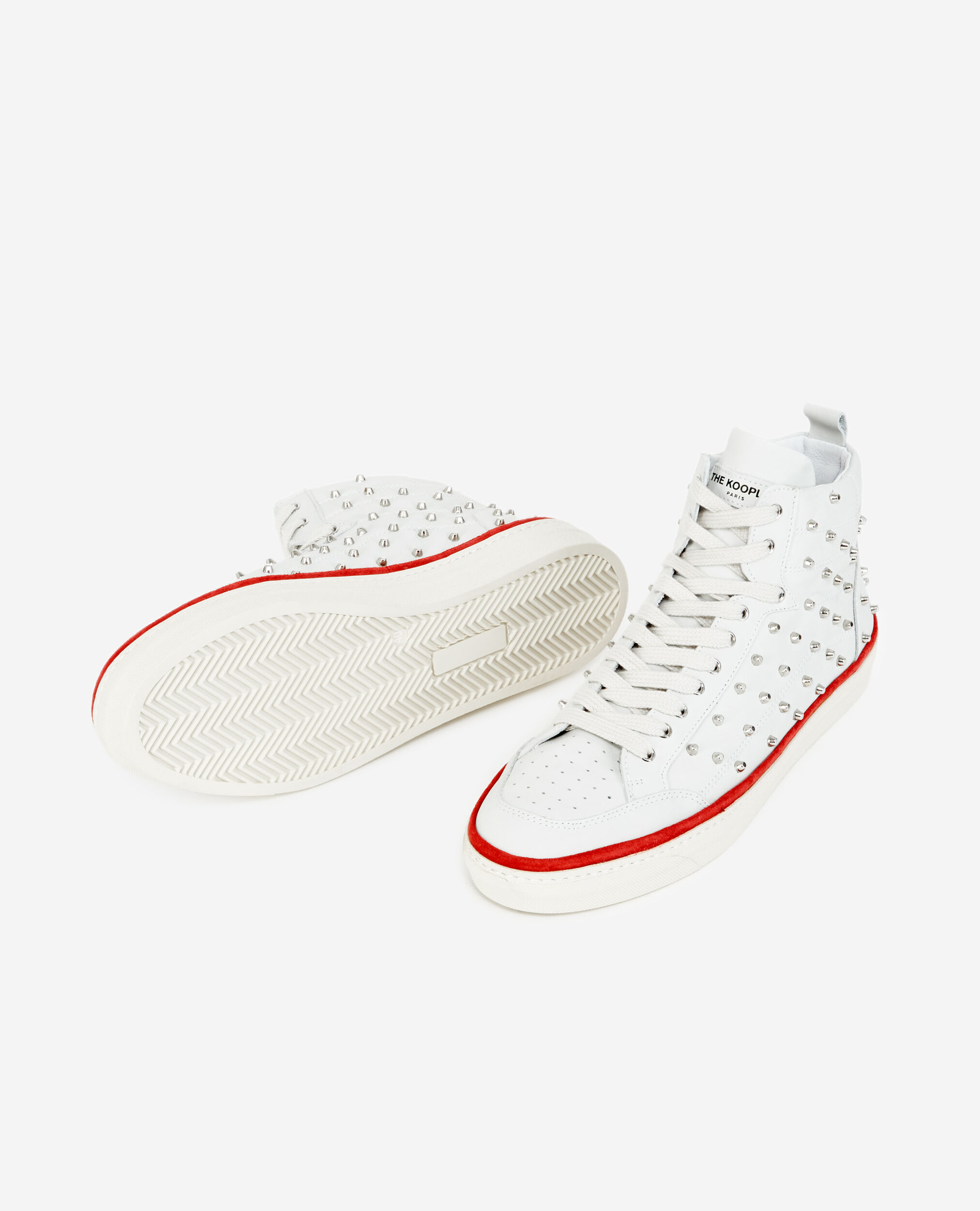 Studded white leather trainers, WHITE, hi-res image number null