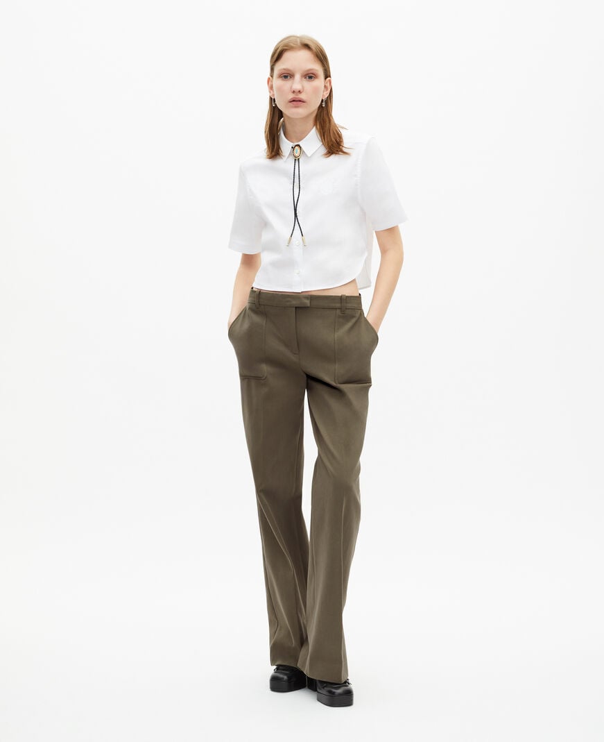 The Kooples WOMEN KAKI khaki cotton wide leg pants