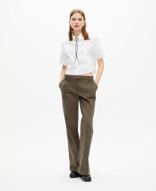 The Kooples WOMEN KAKI khaki cotton wide leg pants