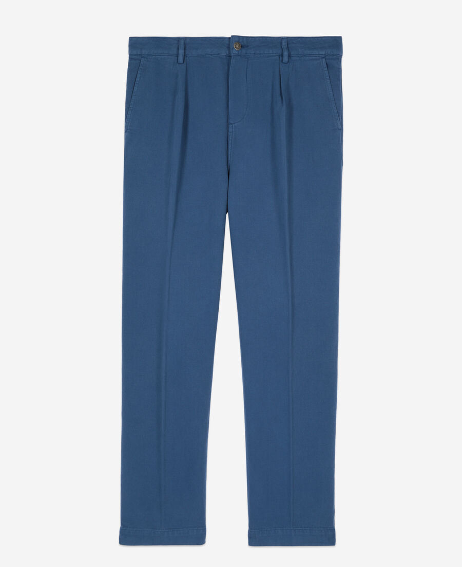 pantalon bleu marine en coton et lin avec pinces