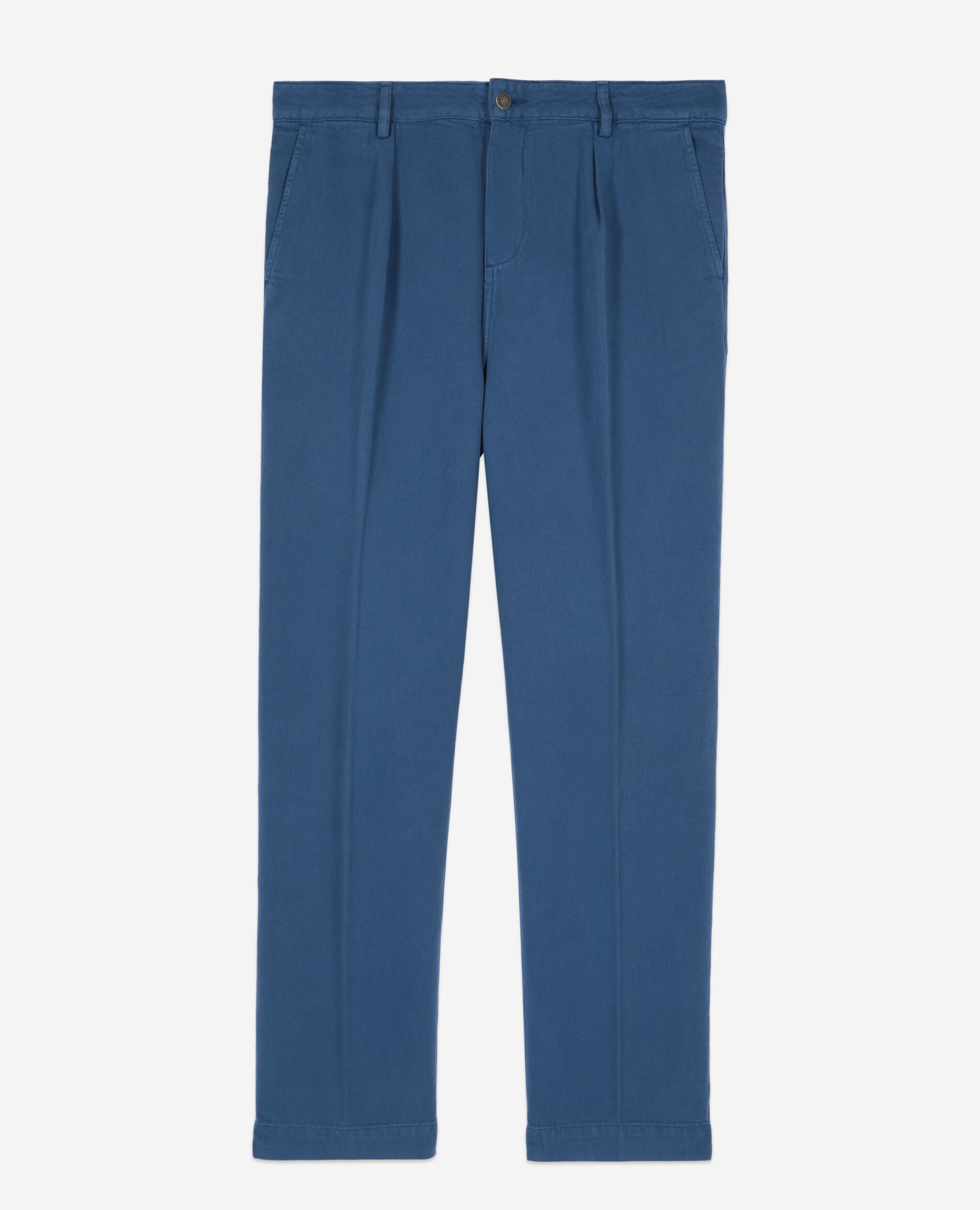 Pantalon bleu marine en coton et lin avec pinces, MIDDLE NAVY, hi-res image number null