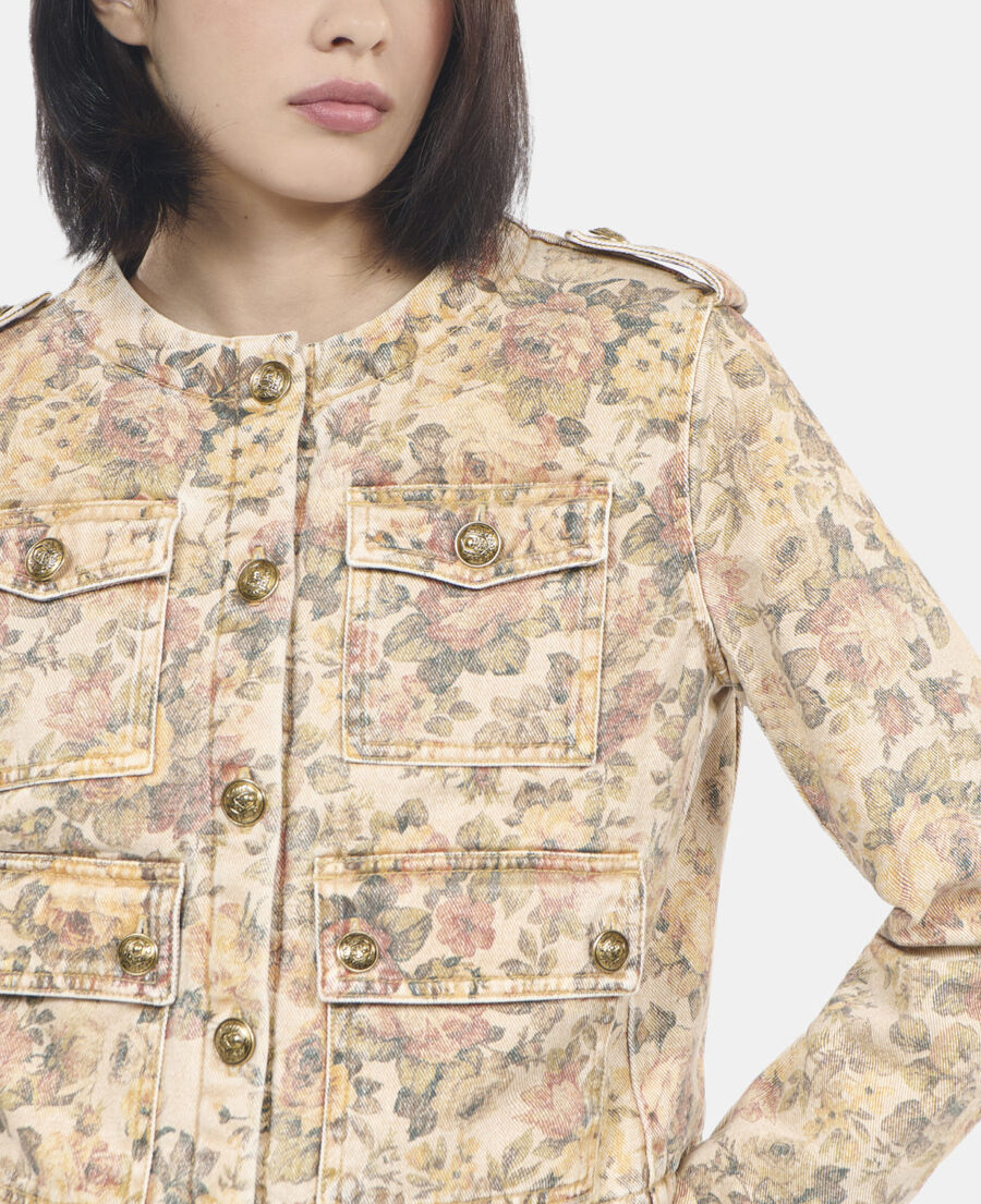 The Kooples DAMEN BEIGE LINEN jacke mit blumendruck