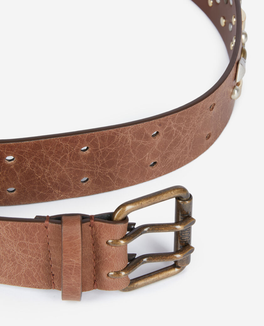 The Kooples WOMEN BROWN brown leather belt with rivets