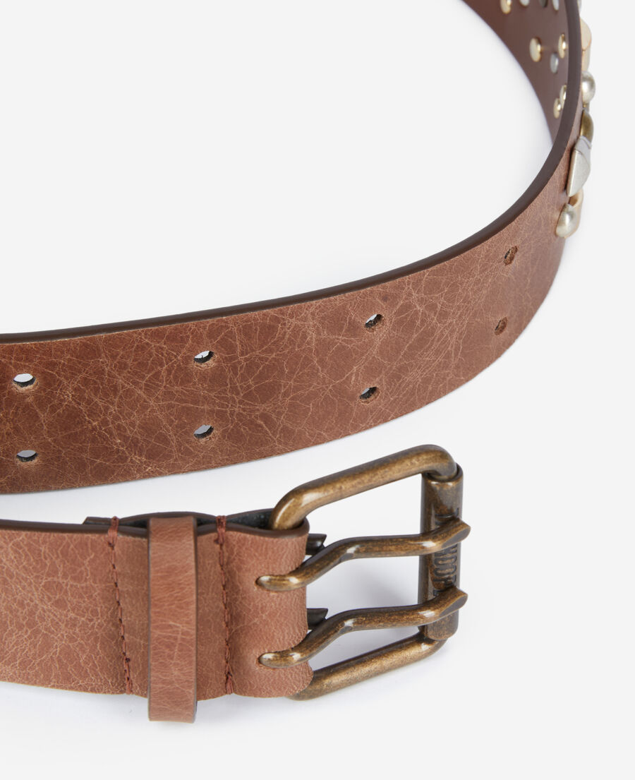 The Kooples WOMEN BROWN brown leather belt with rivets