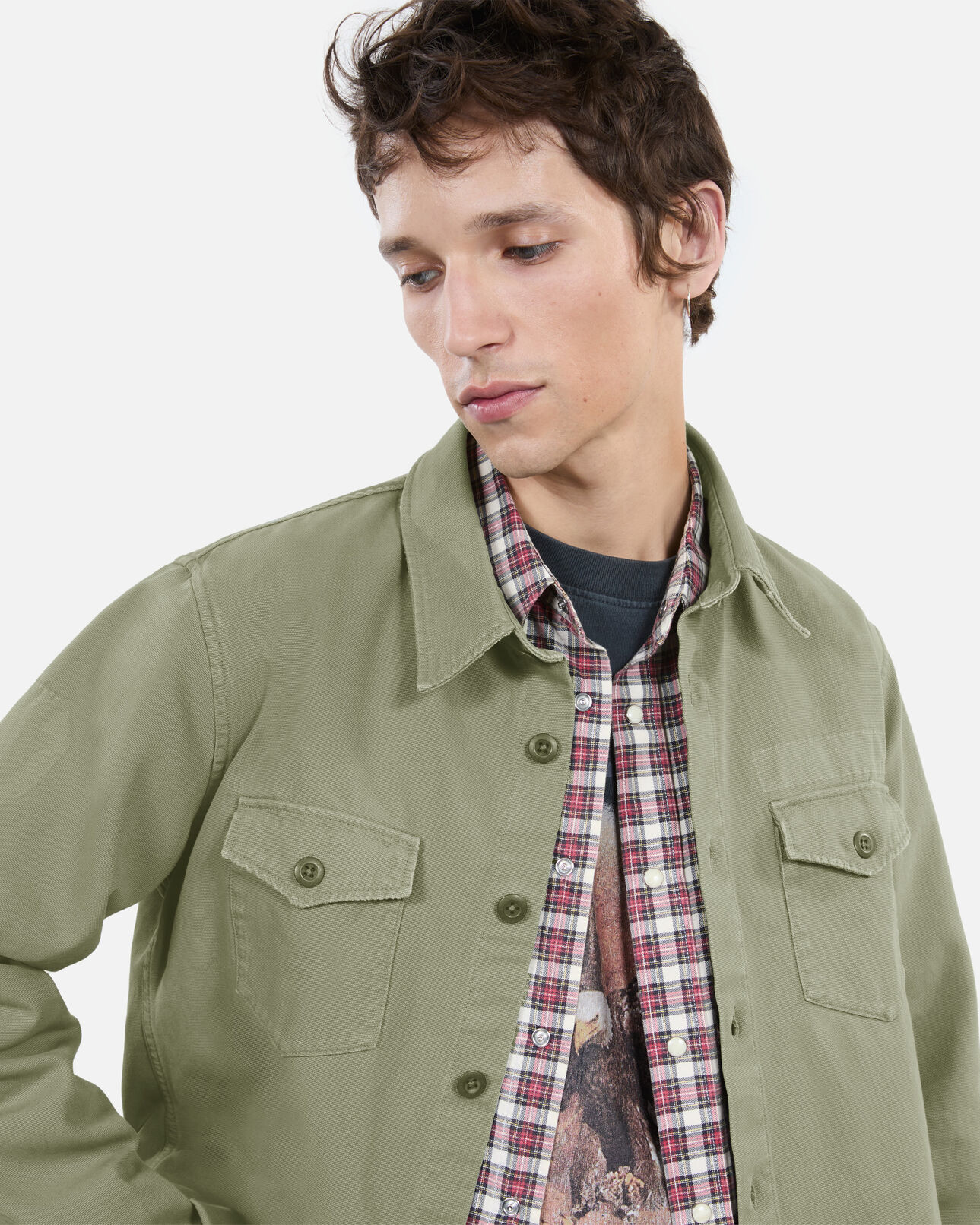 The Kooples HERREN OLIVE khakifarbenes hemd aus denim
