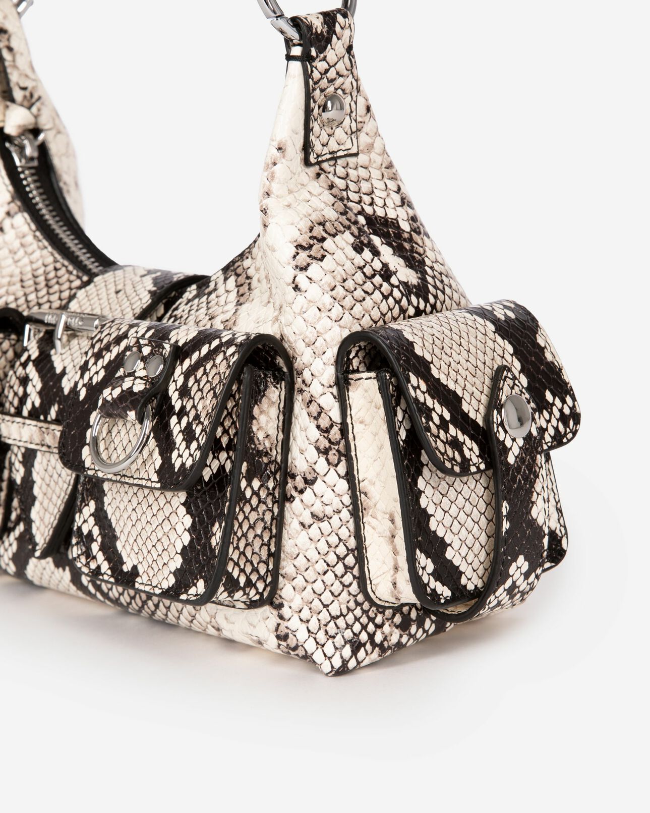 The Kooples WOMEN BLACK WHITE amelia small bag in python-effect leather