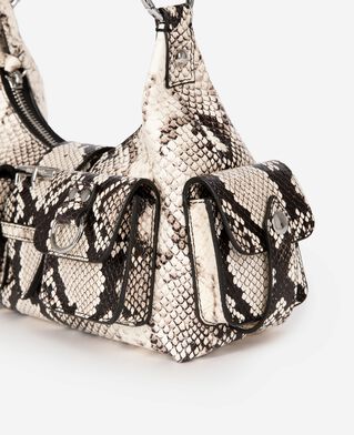 The Kooples WOMEN BLACK WHITE amelia small bag in python-effect leather