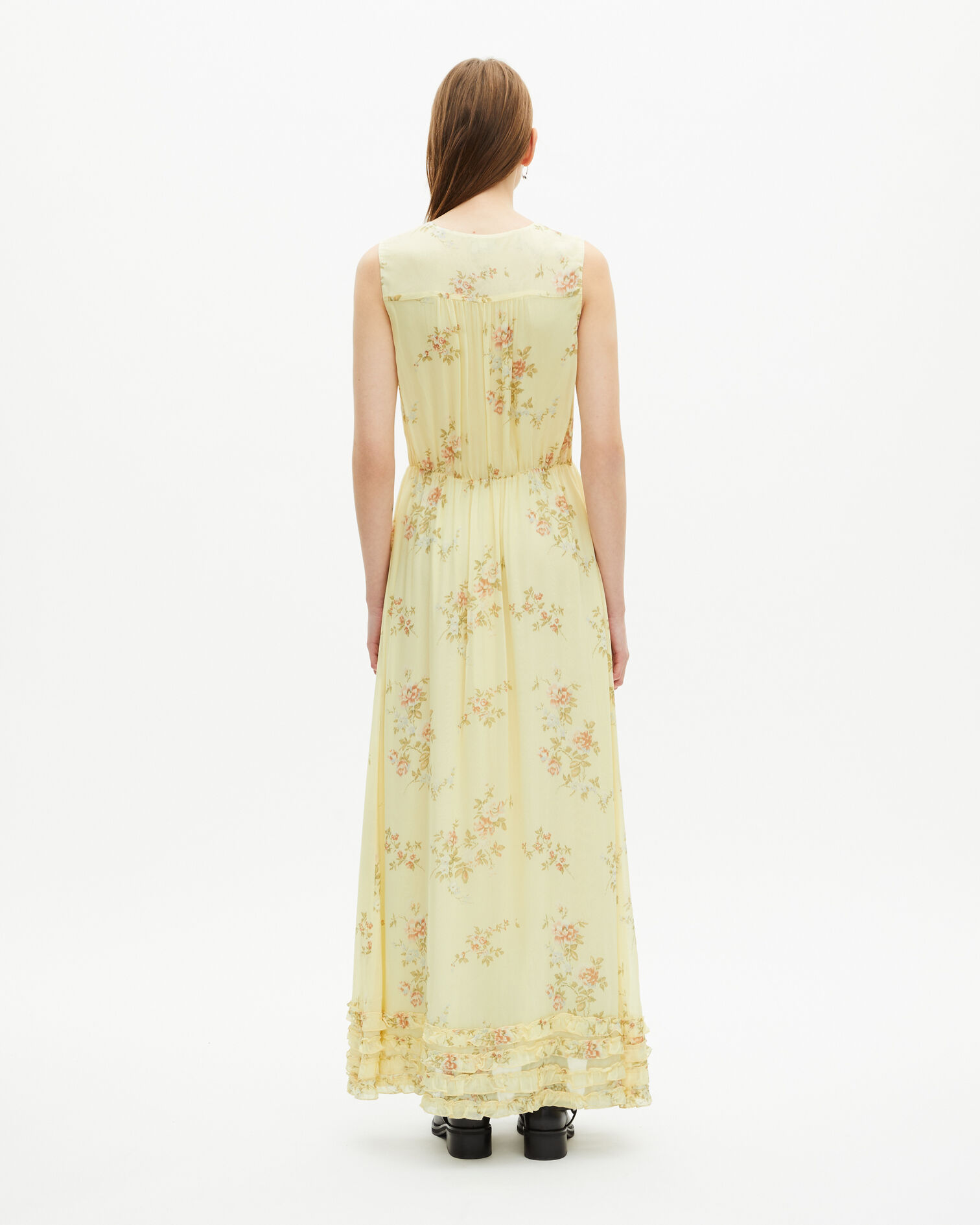 Robe longue imprimé fleuri jaune, YELLOW, hi-res image number null