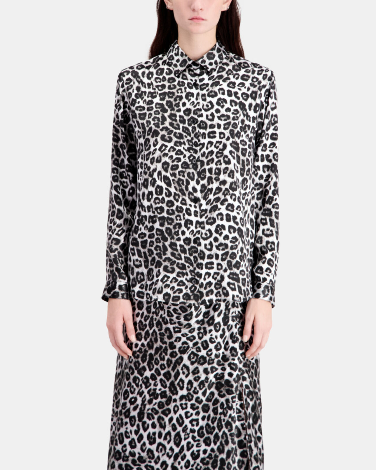 The Kooples FEMME BLACK WHITE LEOPARD chemise imprimée en soie