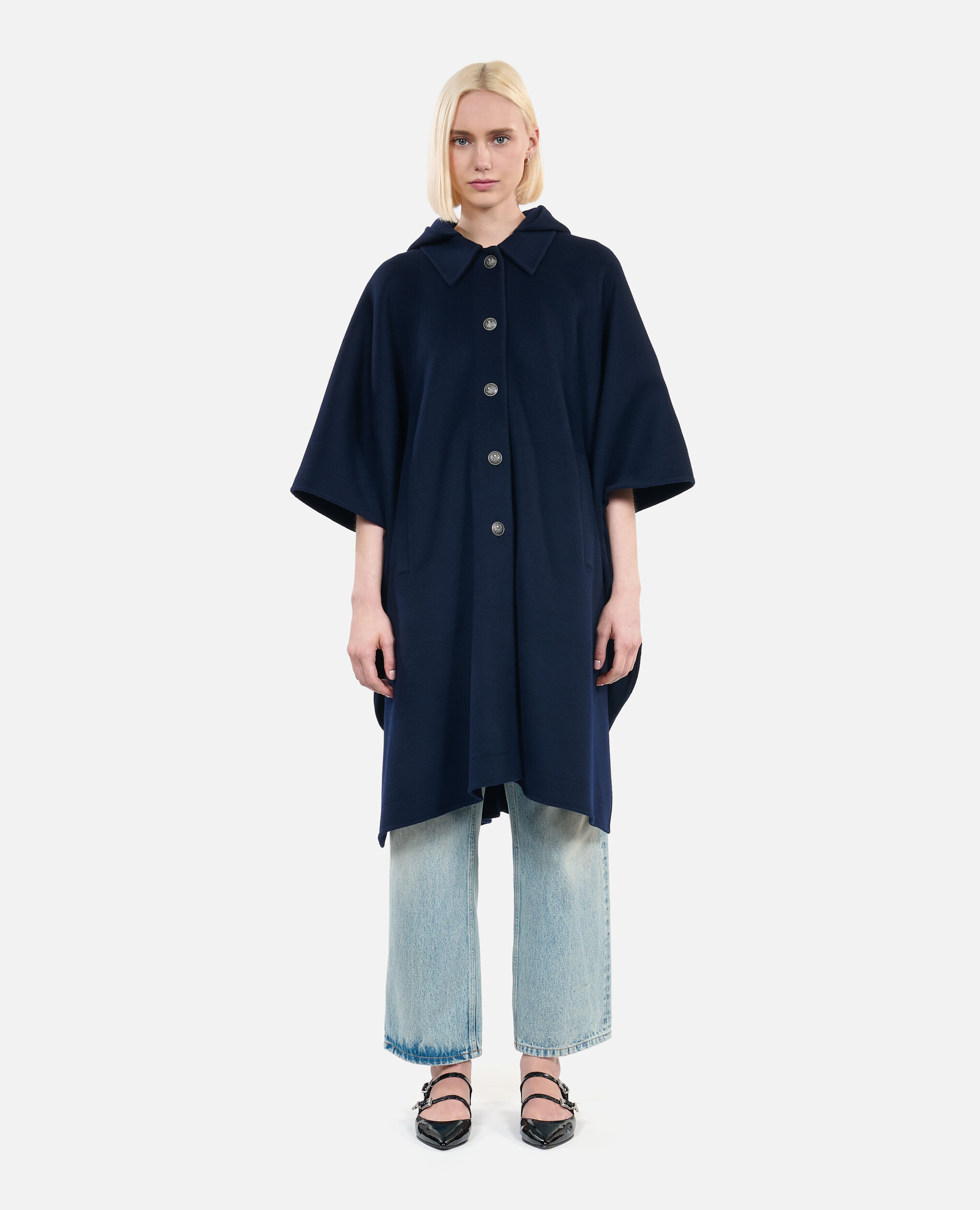 Navy blue cape coat outlet