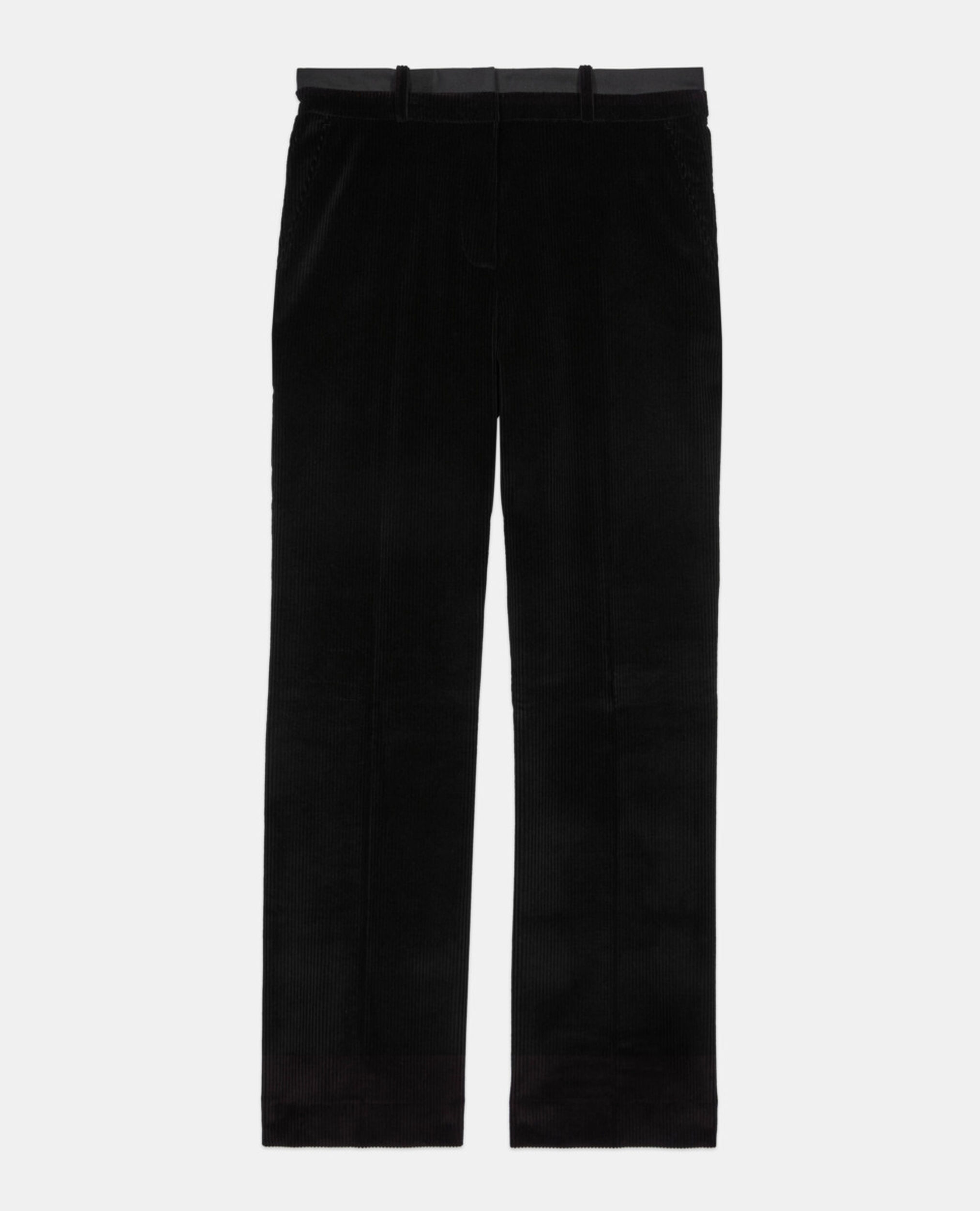 Black corduroy straight-leg tailored pants, BLACK, hi-res image number null