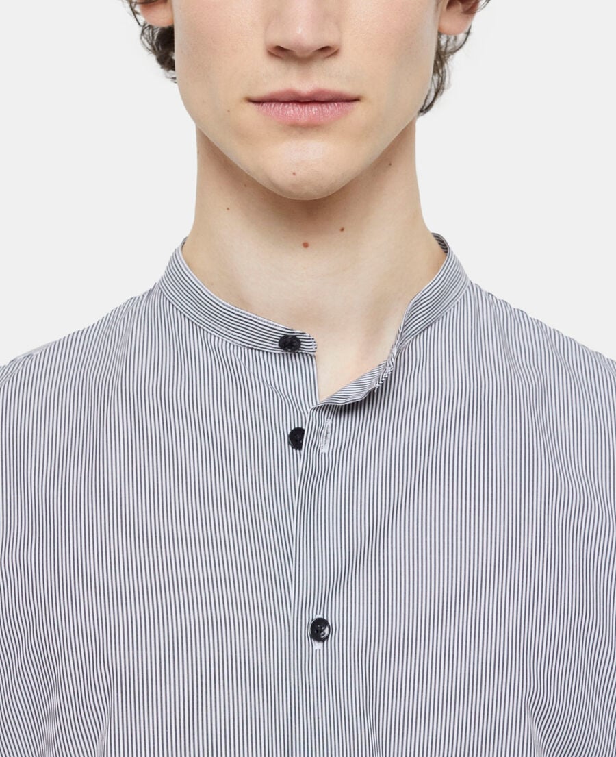 The Kooples HOMME BLACK WHITE chemise col officier slim à rayures