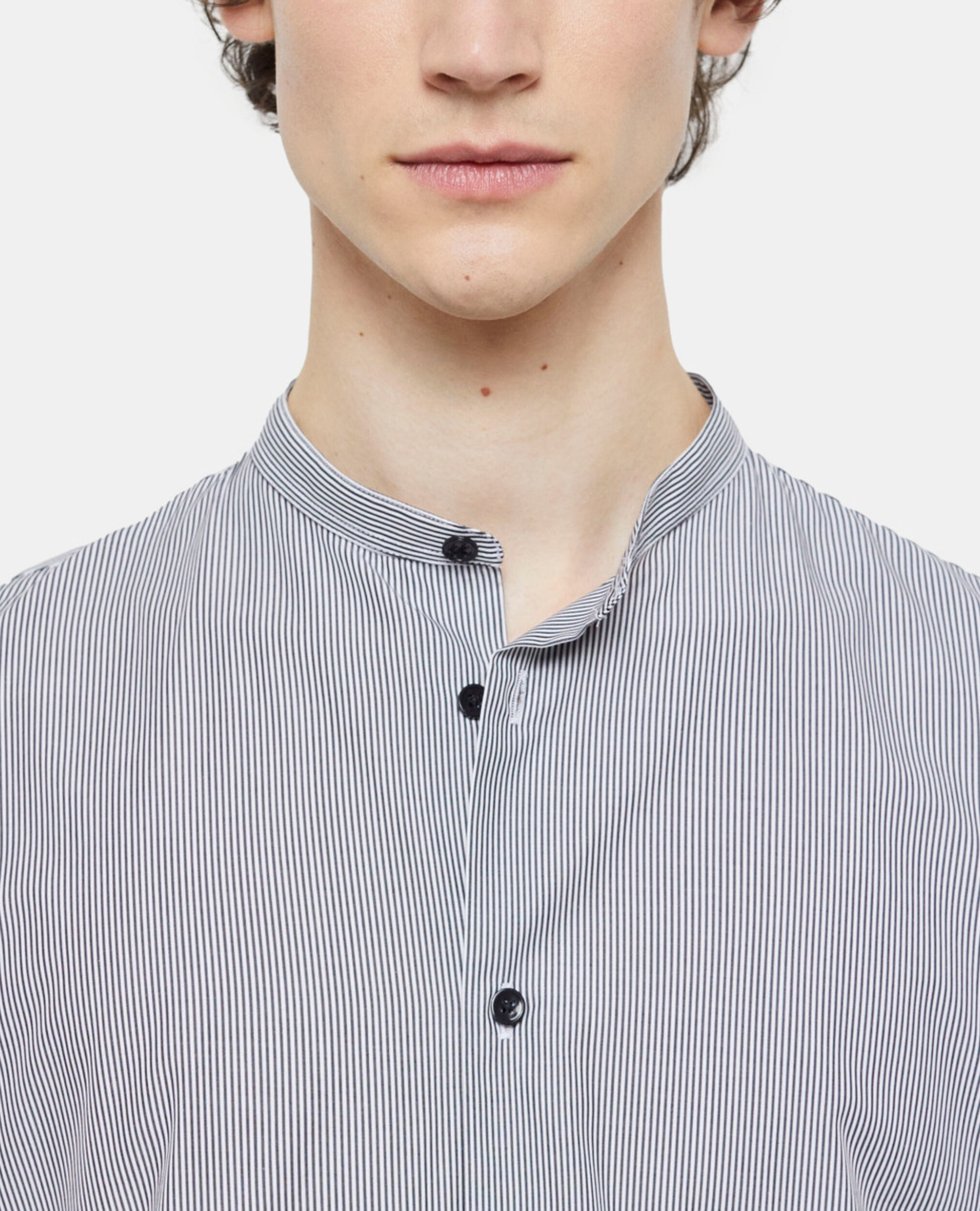 Chemise col officier slim à rayures, BLACK WHITE, hi-res image number null