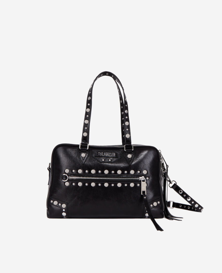 large black leather jill handbag with studs